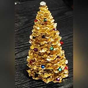 Vintage Gold Metal Rhinestone Christmas Tree Table Top Decoration